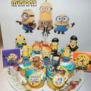 Minions the Rise of Gru Movie Deluxe Cake Toppers Cupcake Decorations Set of 14